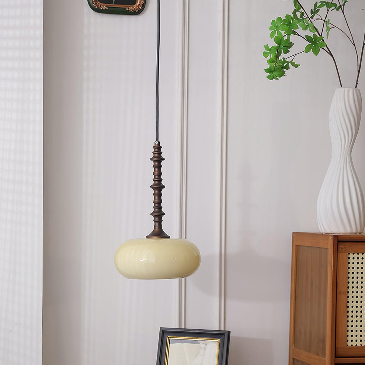 Pendant Lamp White Glass Shade Brown Vintage-Neutral Decor