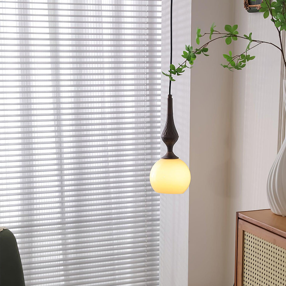 Pendant Lamp White Glass Shade Brown Vintage-Neutral Decor