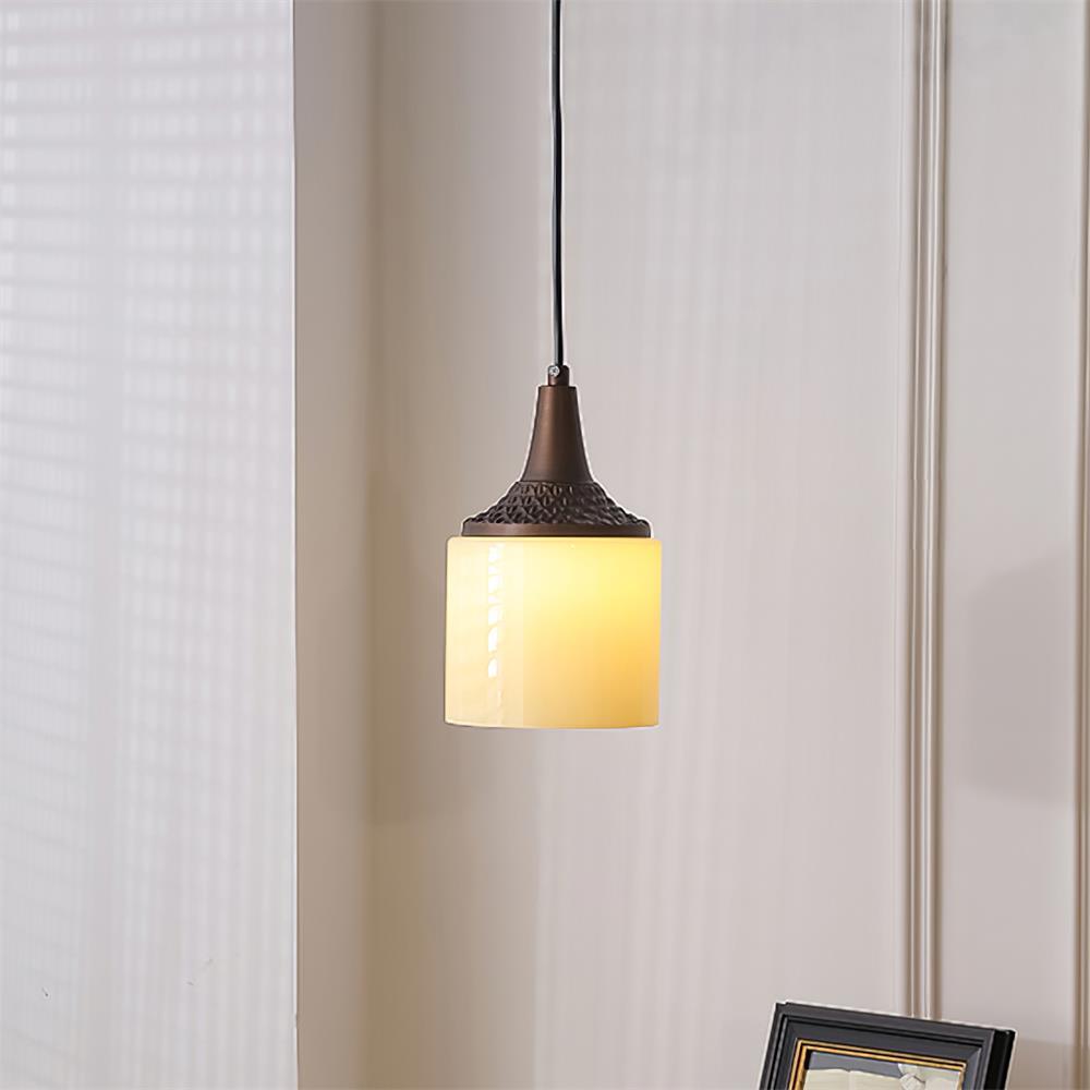 Pendant Lamp White Glass Shade Brown Vintage-Neutral Decor