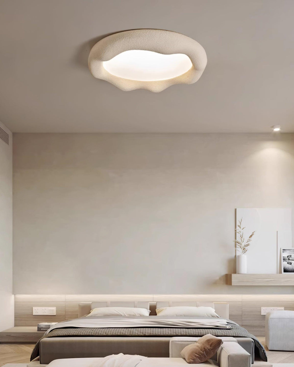 Ceiling Light Organic Resin and Fiberglass Fixture in Beige-Neutral Decor
