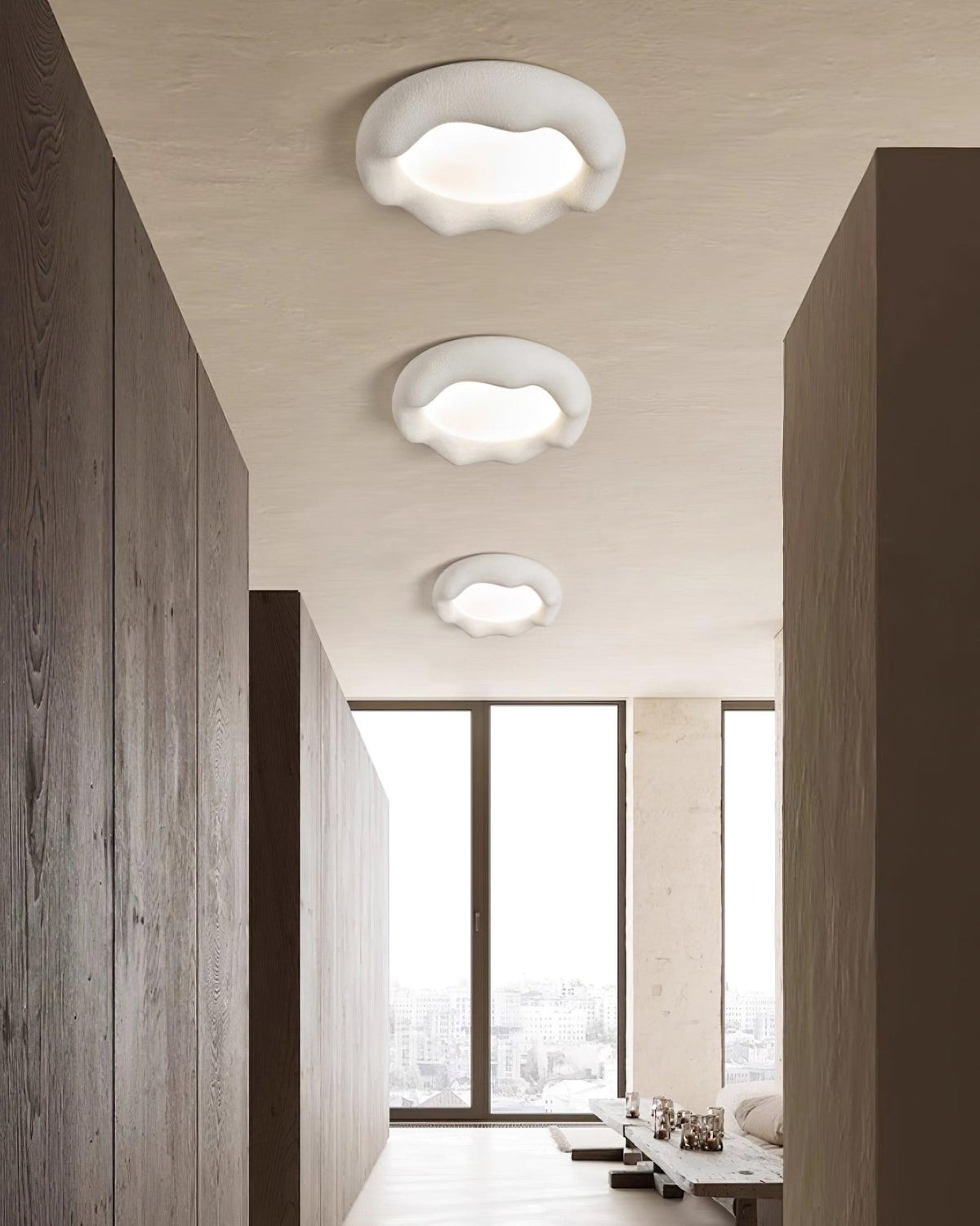 Ceiling Light Organic Resin and Fiberglass Fixture in Beige-Neutral Decor
