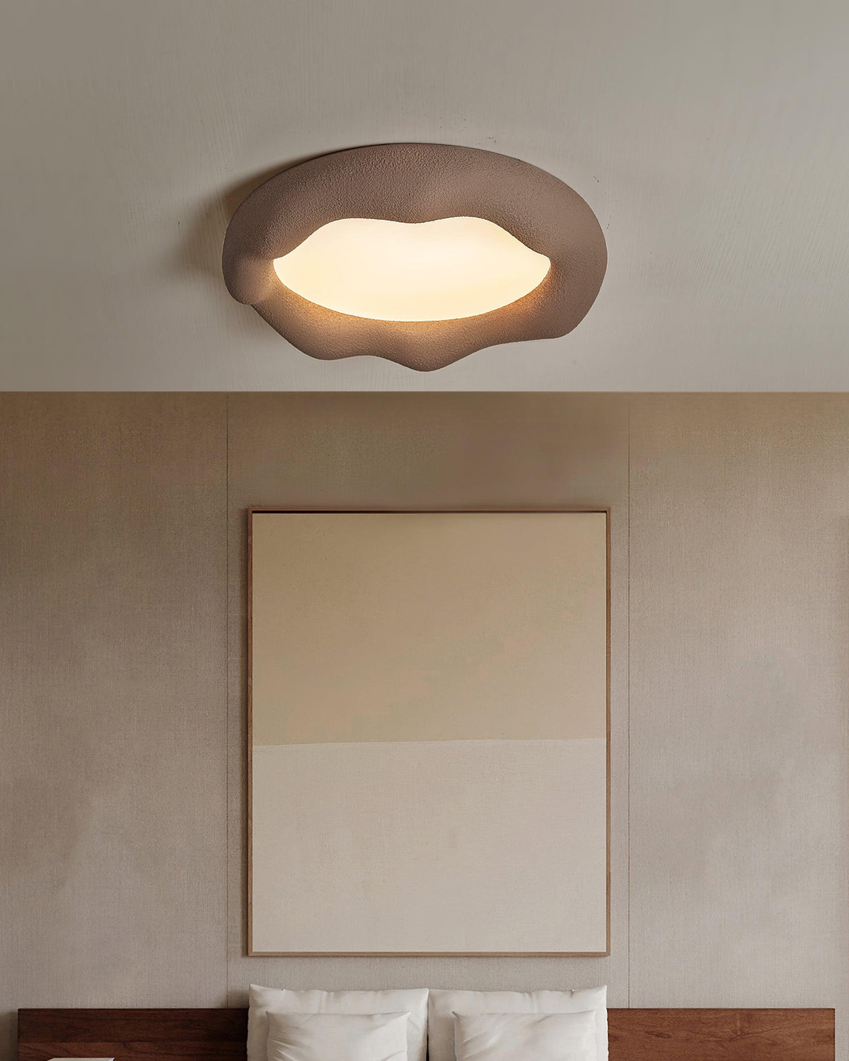 Ceiling Light Organic Resin and Fiberglass Fixture in Beige-Neutral Decor