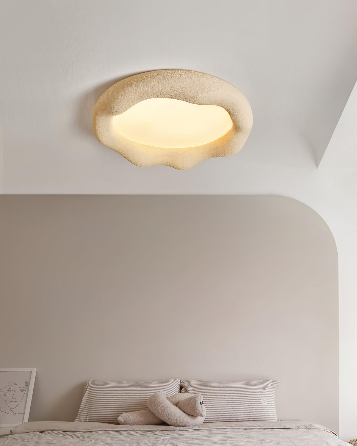 Ceiling Light Organic Resin and Fiberglass Fixture in Beige-Neutral Decor