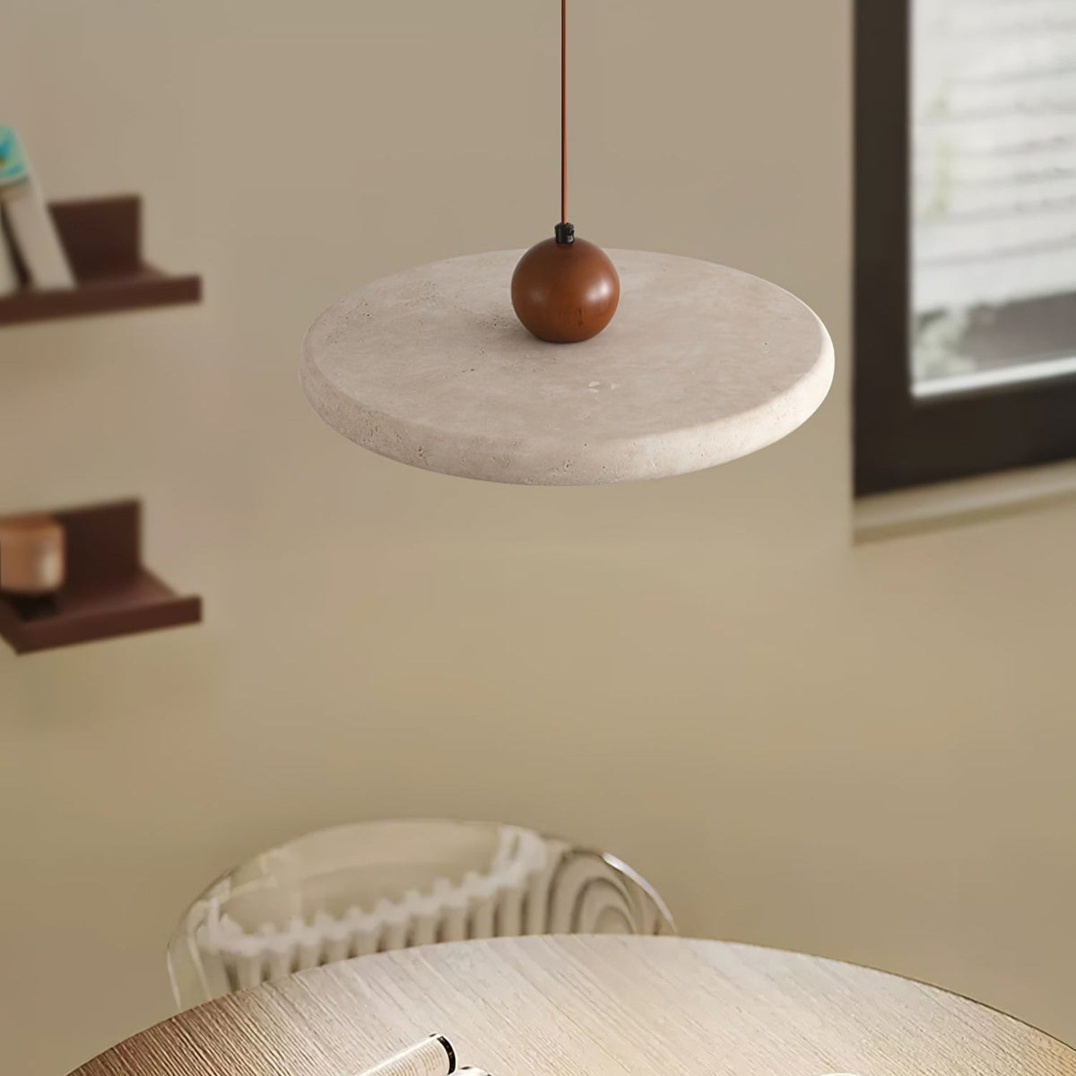 Eurliryra Suspension Disque Sphère en Travertin