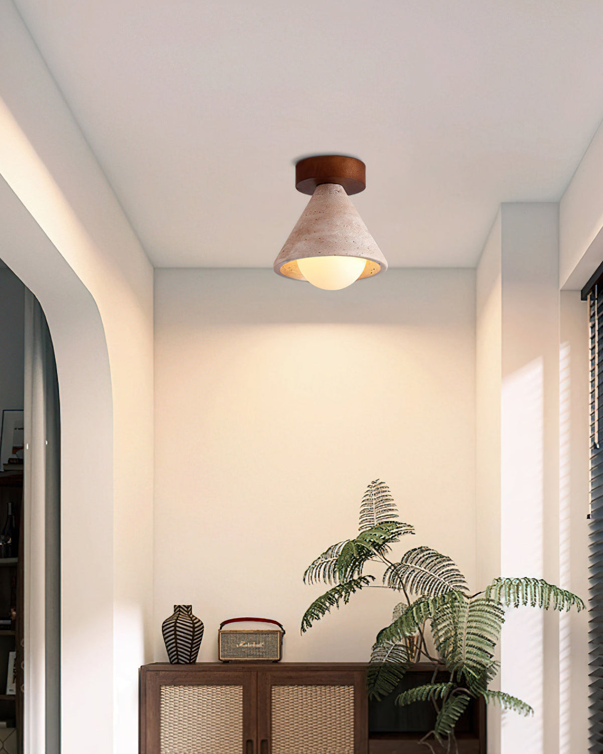 Angled shot of the Emmet Ceiling Light showcasing its architectural form.
