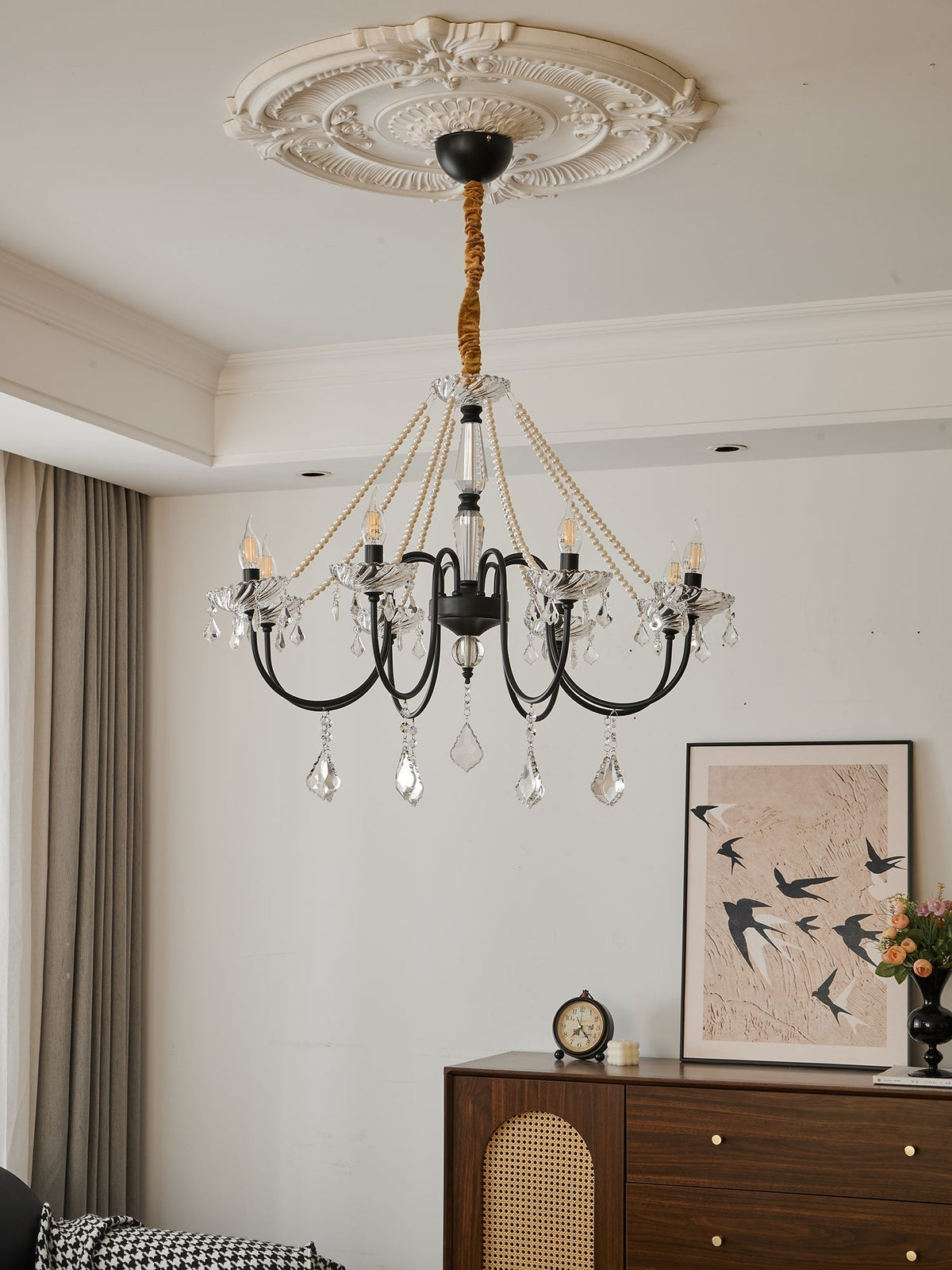 Cyraya Lustre Postmoderne de Luxe en Cristal et Perles