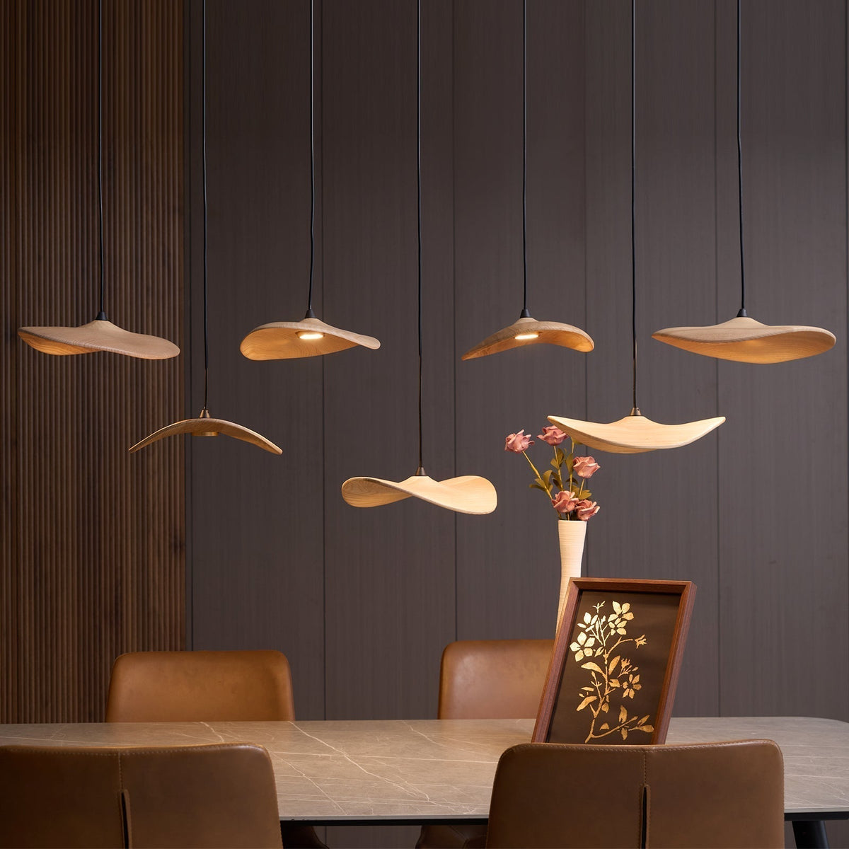 Saluna Lustre Bois Feuille Vide Minimaliste
