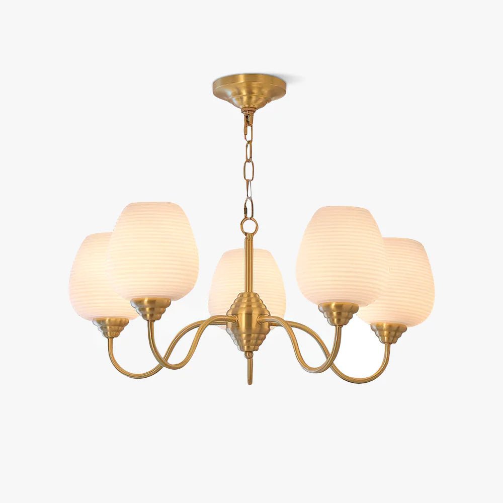 Grevessa Lustre Laiton Antique Verre Blanc
