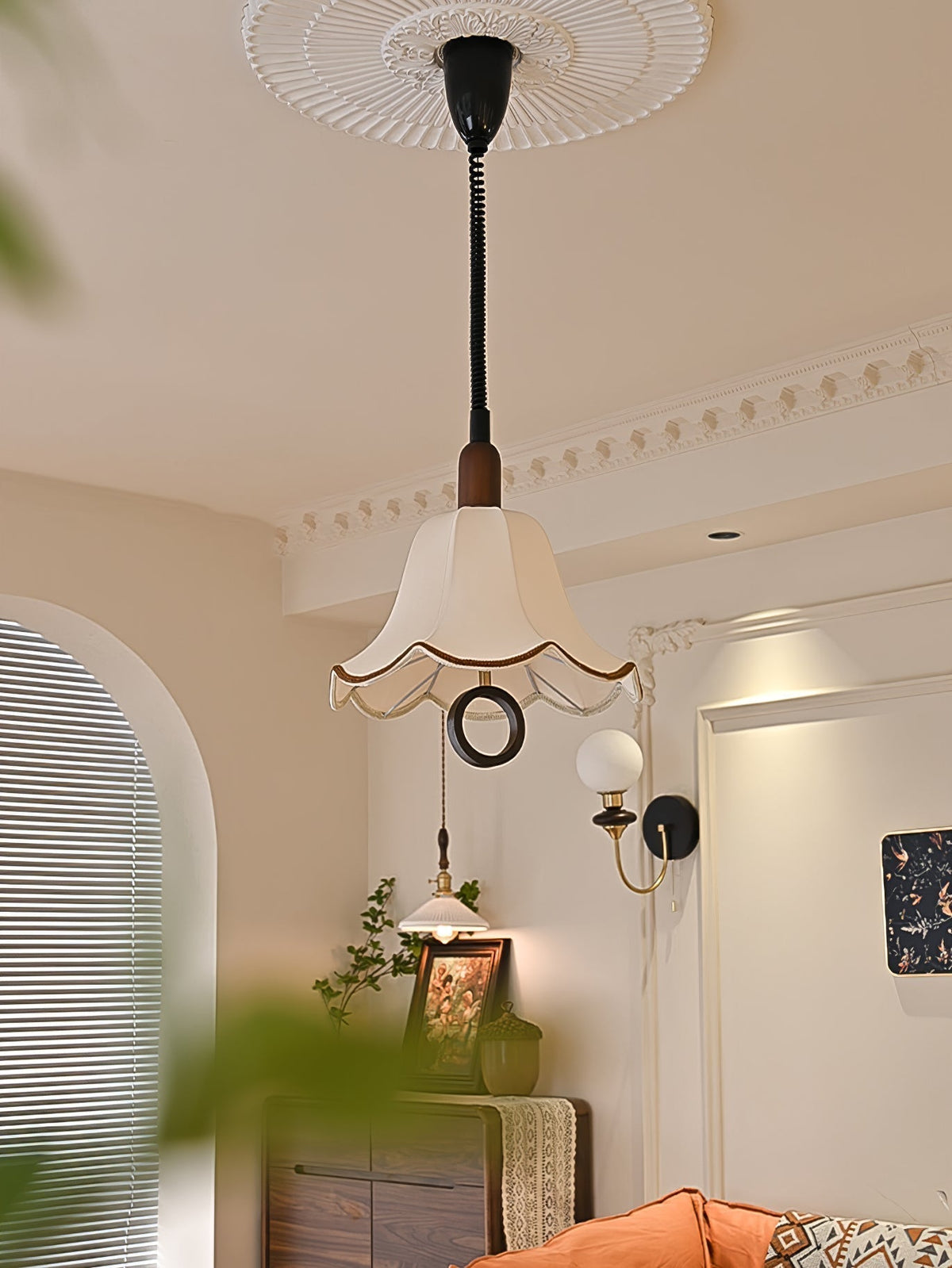 Ivaraine Classique Élégance Tissu Bois Suspension Lumière