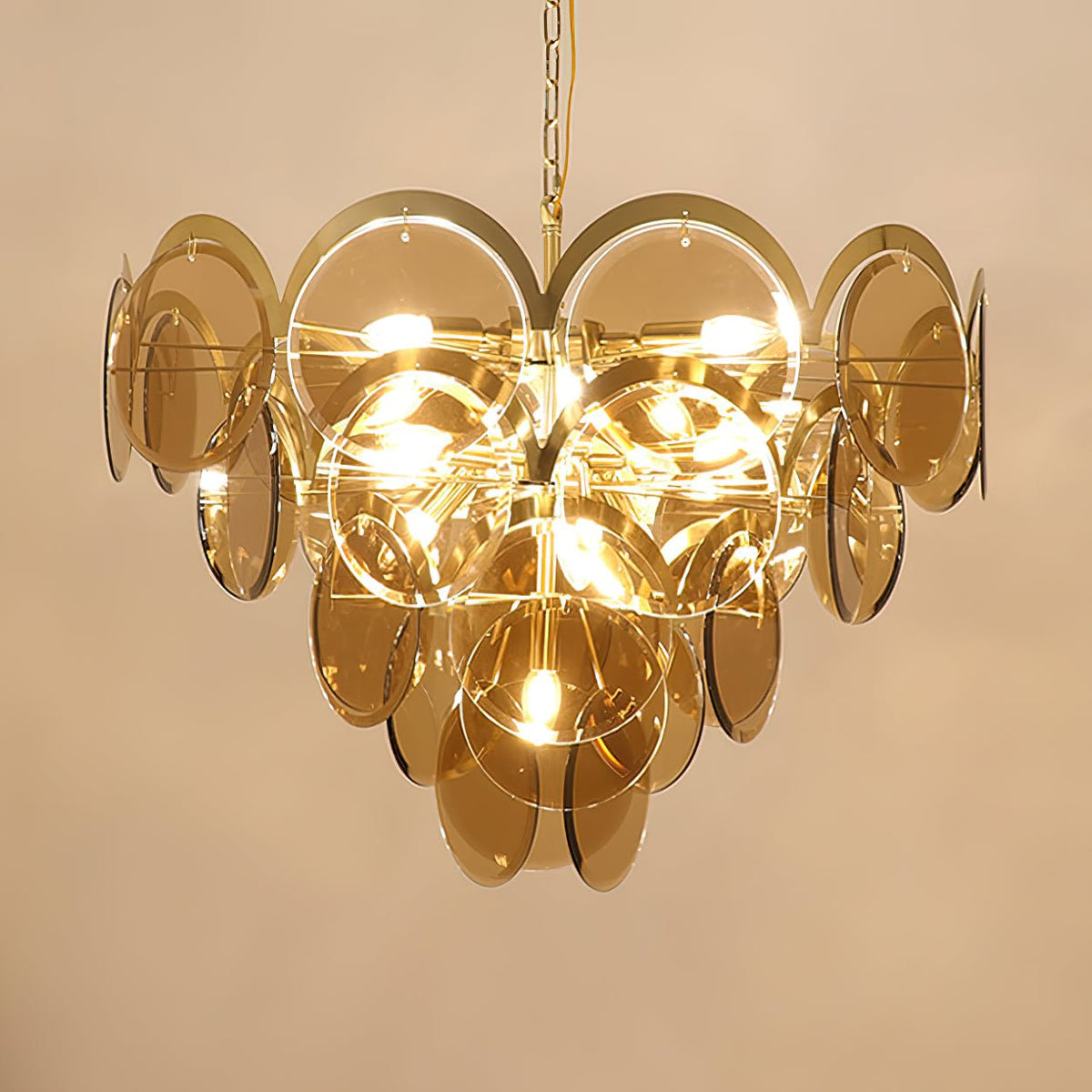 Leveria Lustre en Verre Ambre à Cercles Empilés