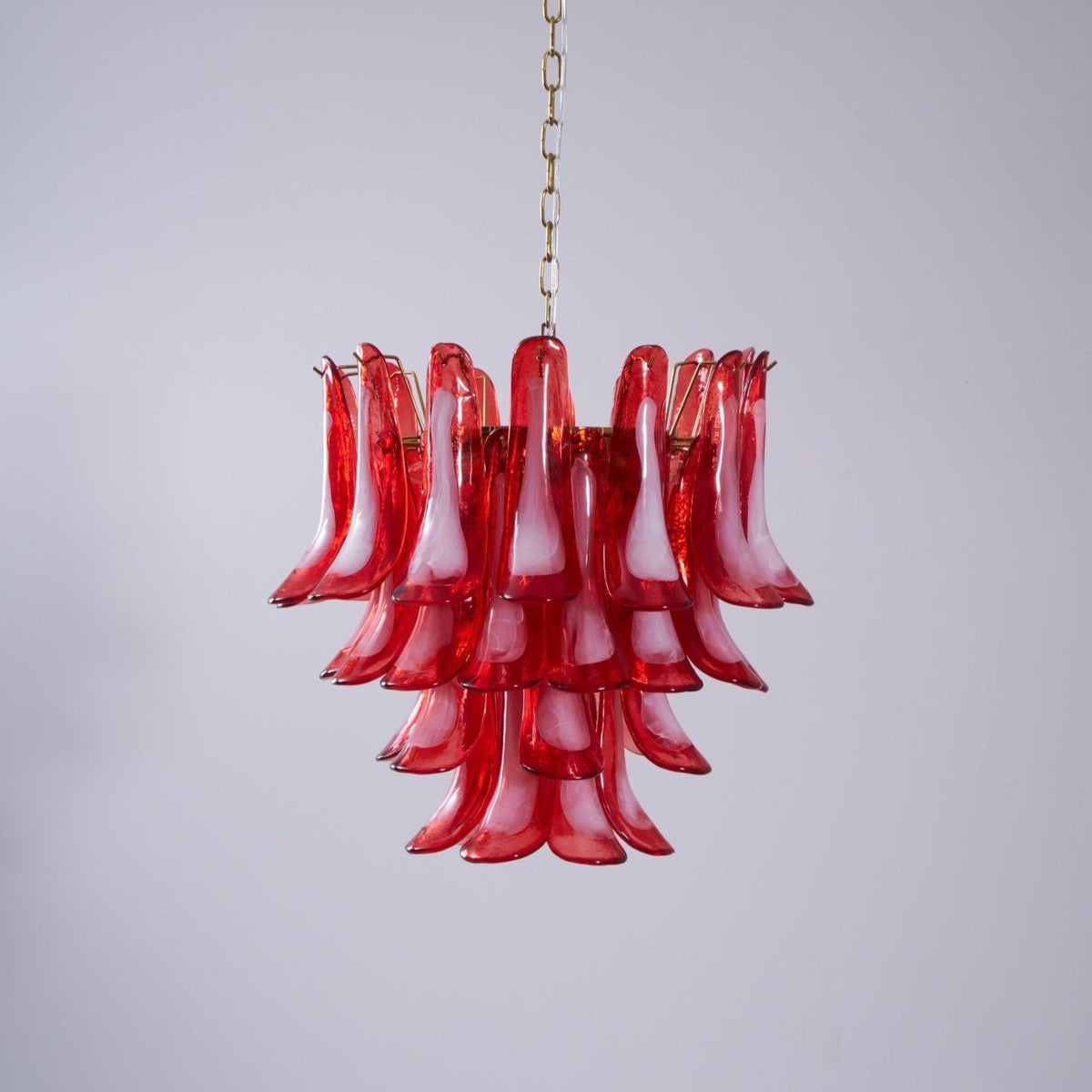 Coreva Lustre Rouge Pétale Verre Superposé Artistique