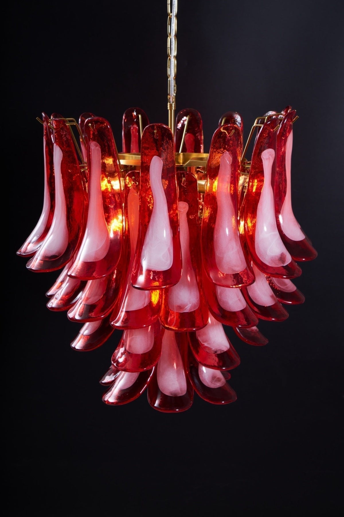Coreva Lustre Rouge Pétale Verre Superposé Artistique