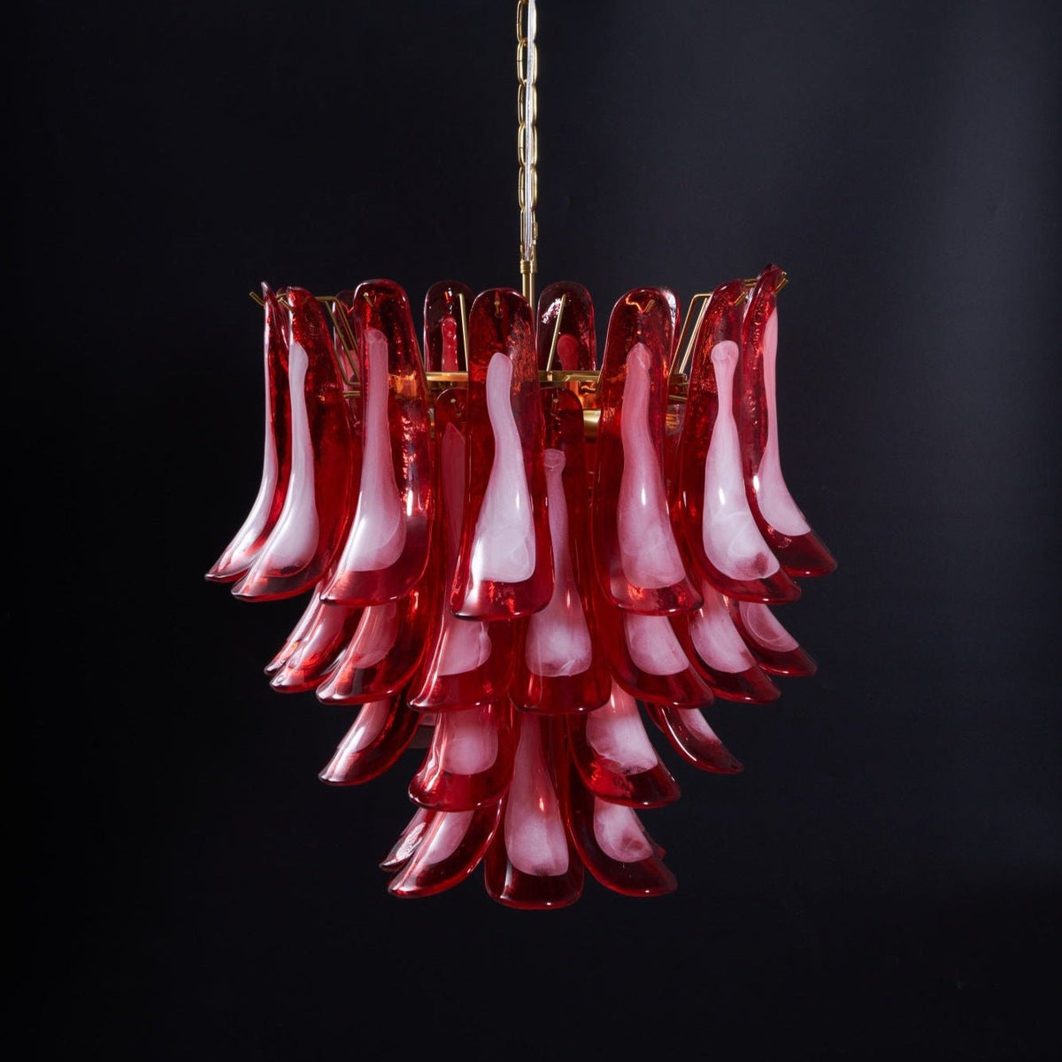 Coreva Lustre Rouge Pétale Verre Superposé Artistique
