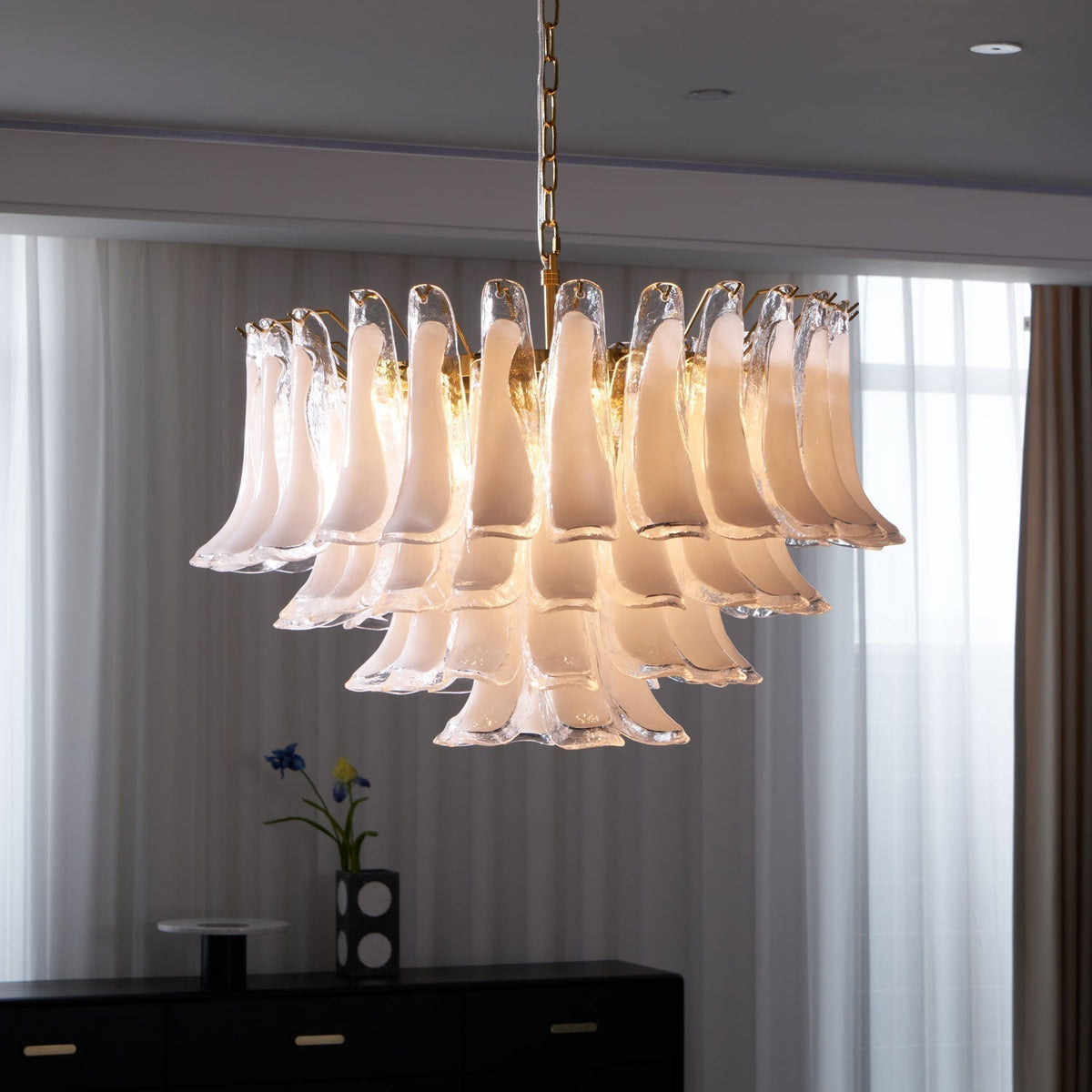 Orleria Lustre Rose Verre Feuille Superposé Florale Glamour