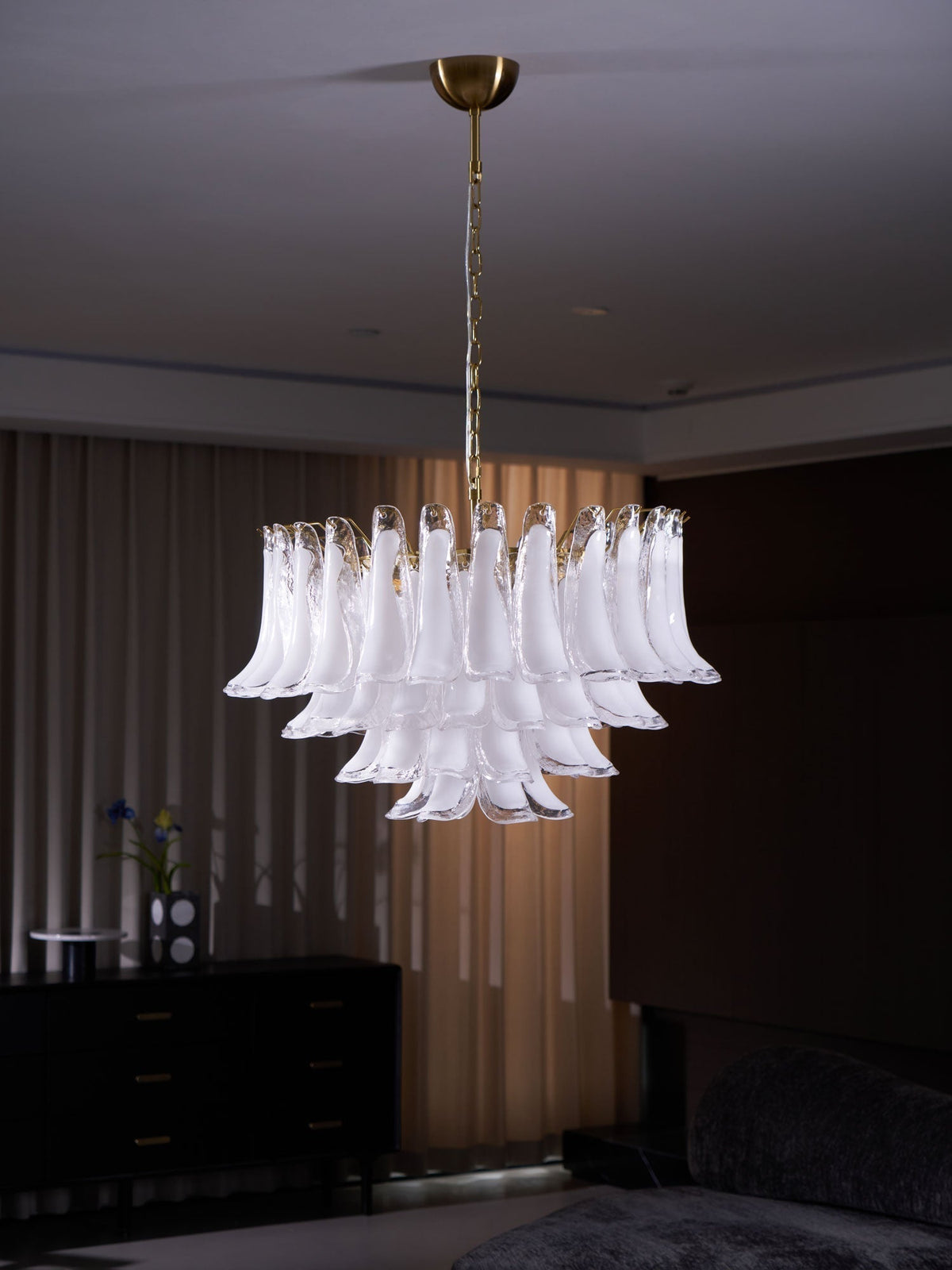 Orleria Lustre Rose Verre Feuille Superposé Florale Glamour