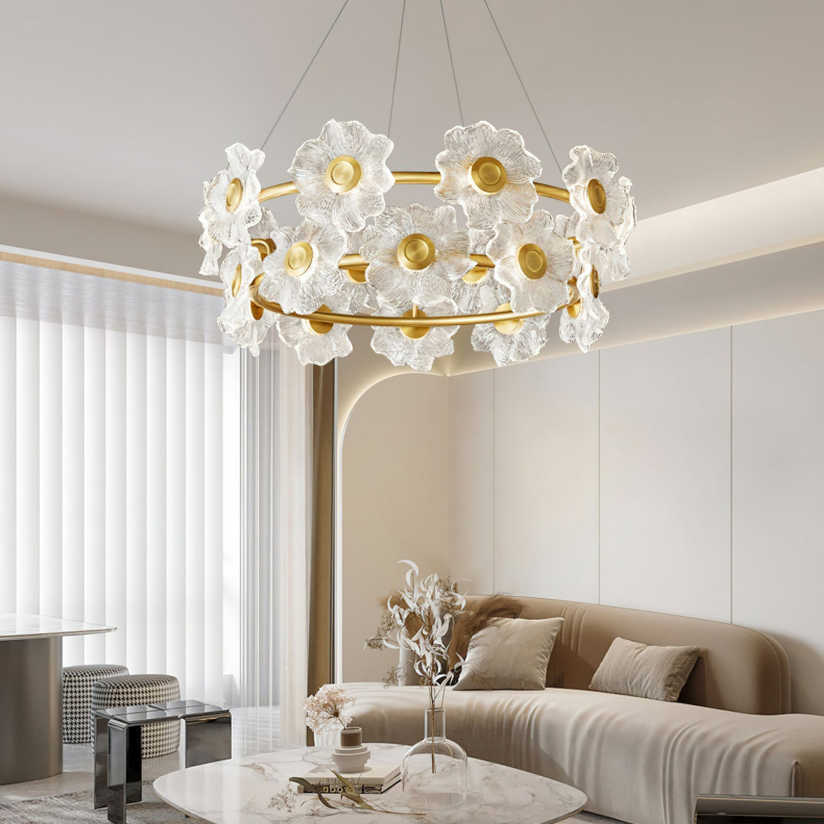 Vareneira Unique Fleur Laiton Verre Lustre