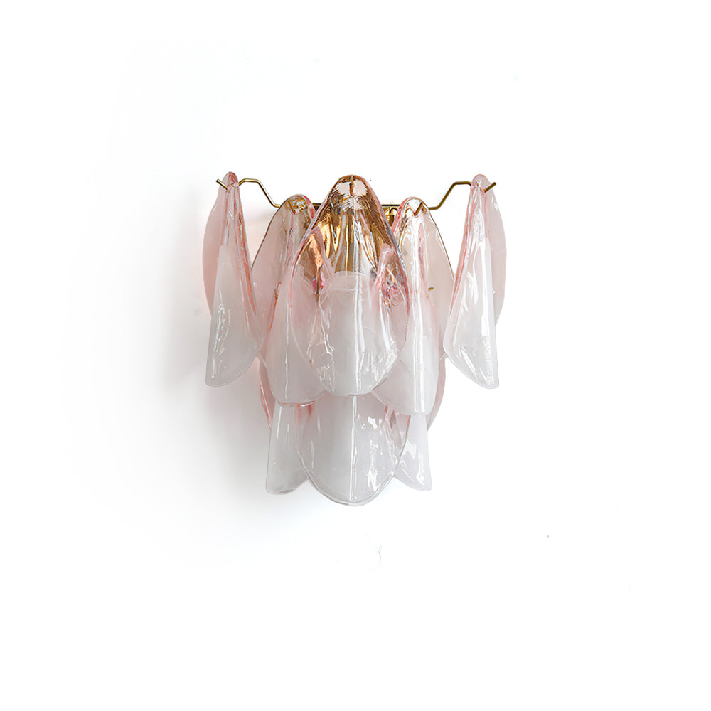Foliage Wall Sconce in pink glass, front view.