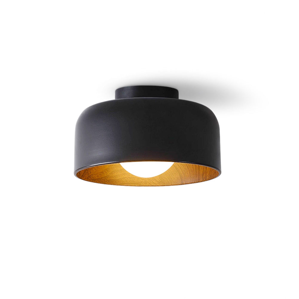 Folkio Ceiling Light in a wood finish with a white glass shade.