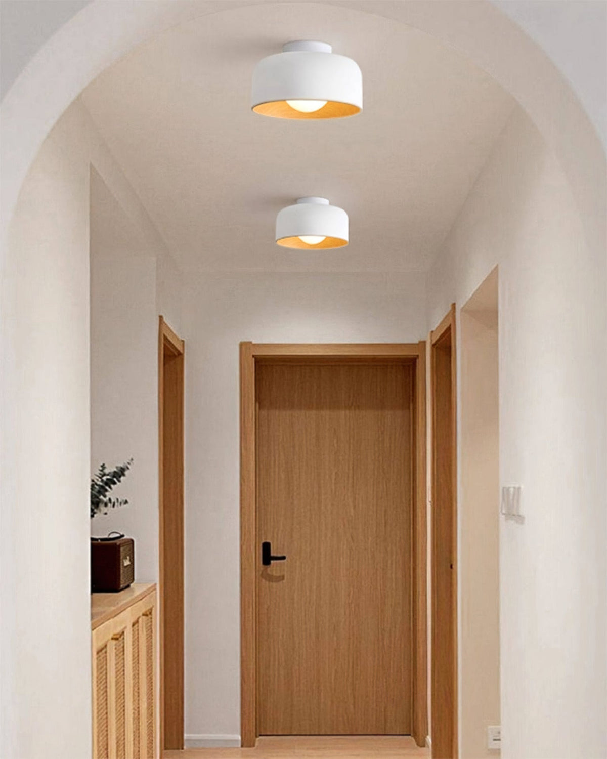 Detail shot of the wood grain finish on the Folkio Ceiling Light.