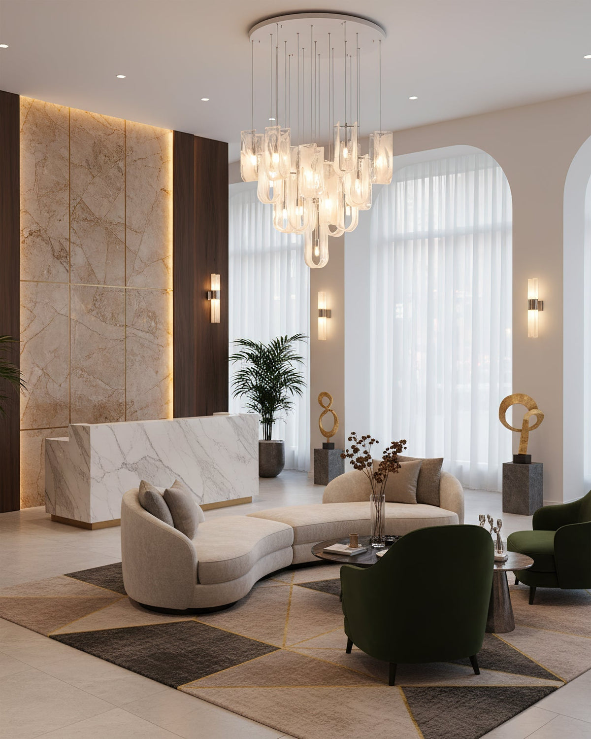 The 13-light version of the Fontaine Chandelier, showing its larger scale.