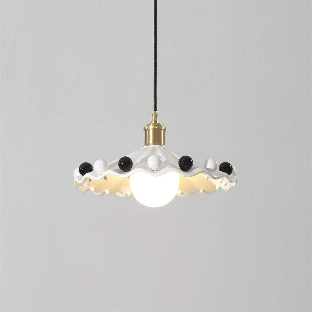 Solvira Pendant Lamp Wavy Ceramic Shade-Neutral Decor