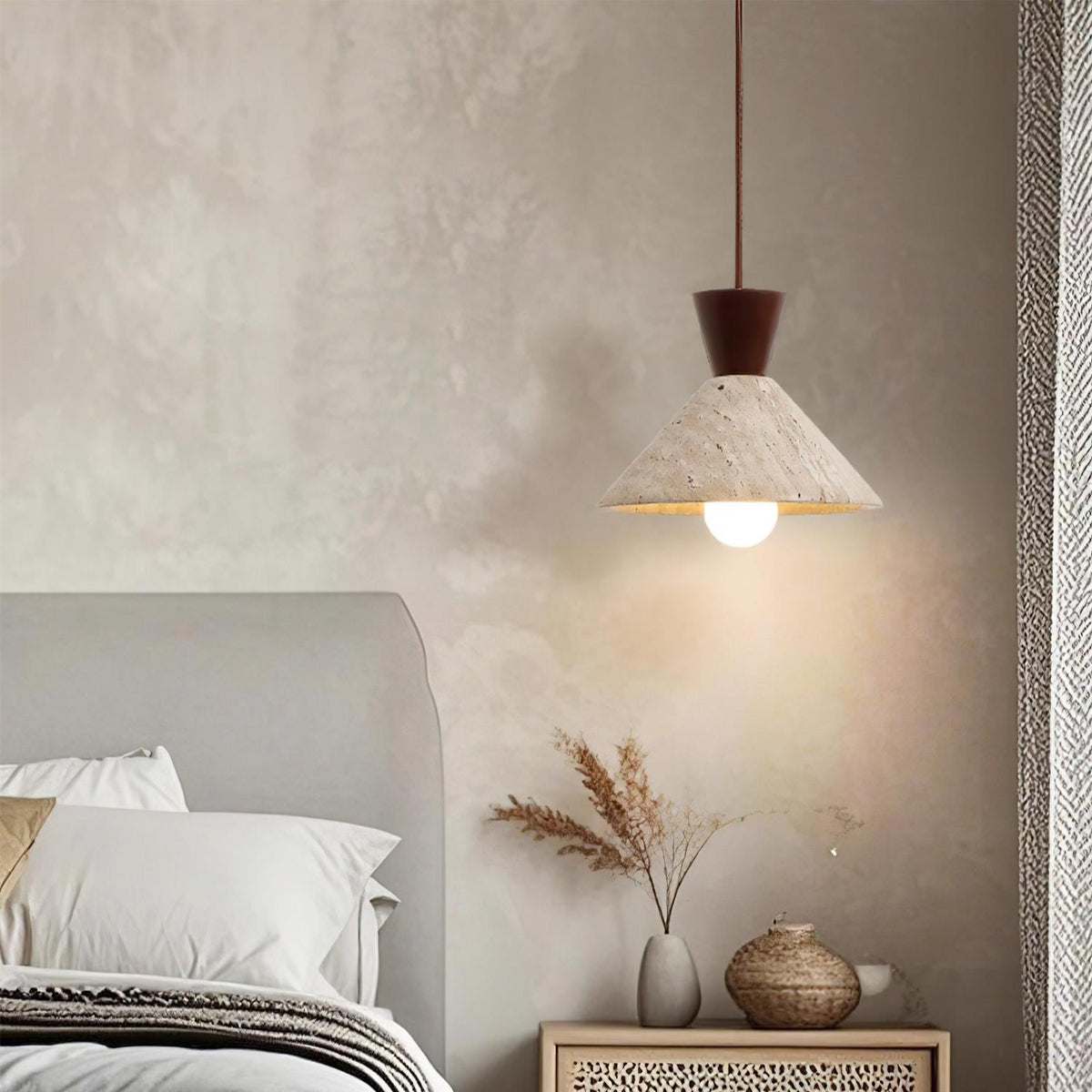 Caliva Pendant Lamp Travertine Hat Shape Natural-Neutral Decor