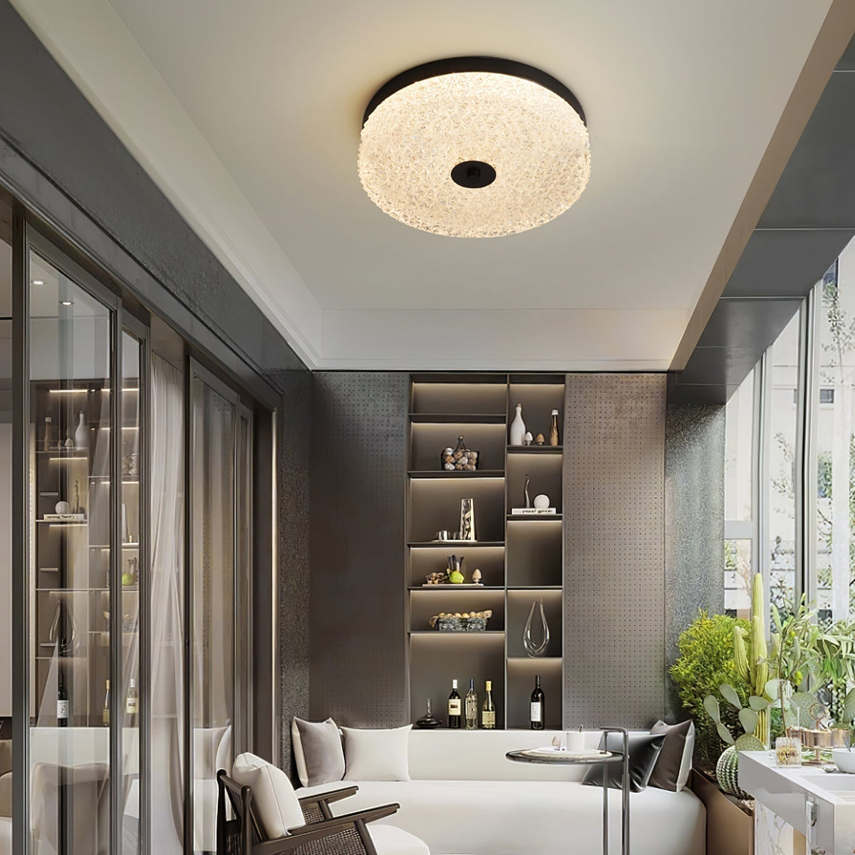 Salelise Lumière de Plafond en Verre Givré Texturé Minimaliste