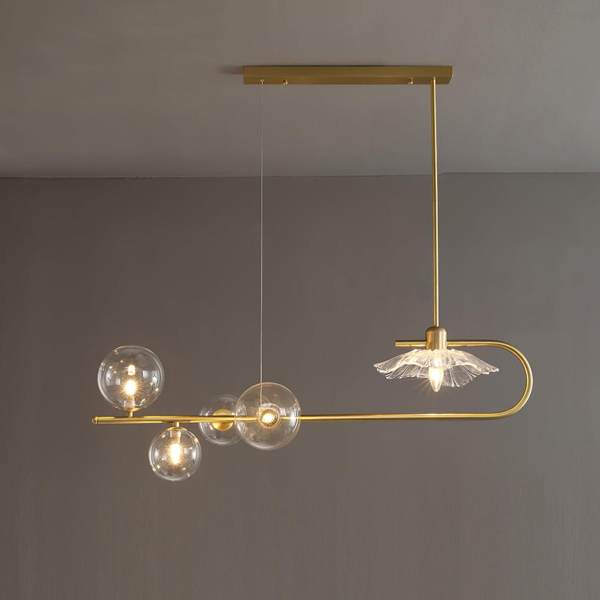 Casius Suspension en Verre Doré Laiton
