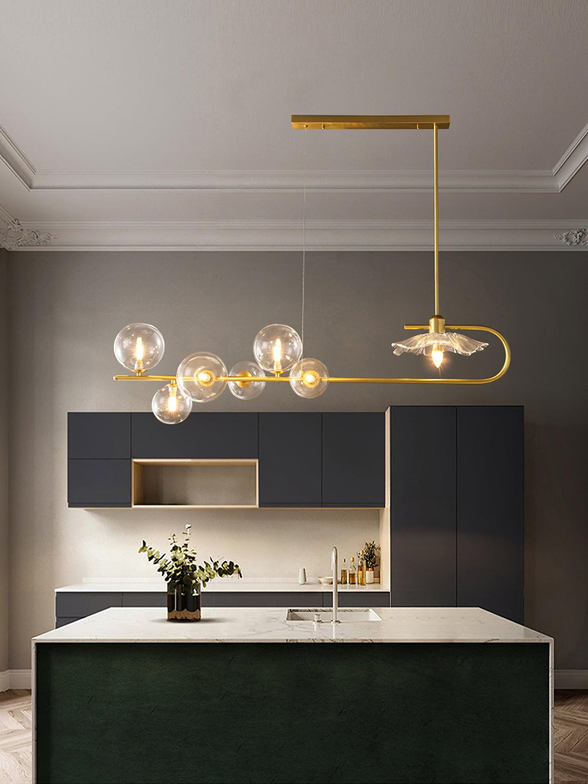 Casius Suspension en Verre Doré Laiton