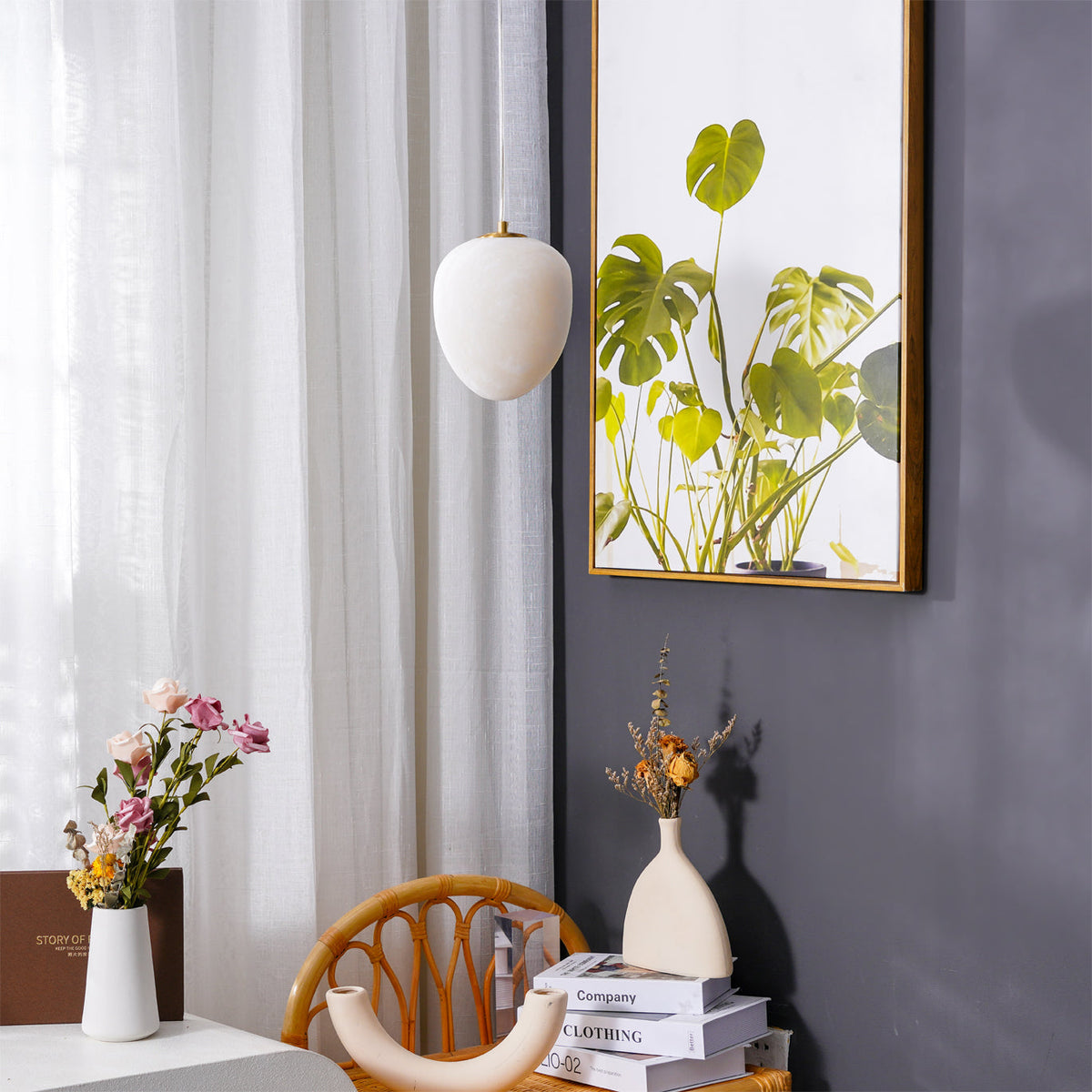 Ralen Pendant Lamp Alabaster Brass Sophistication-Neutral Decor