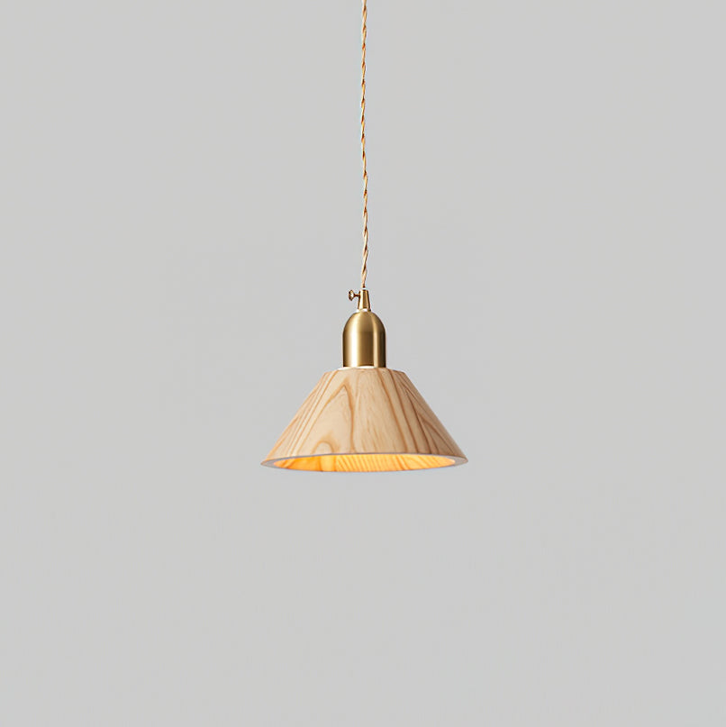 Wood Pendant Lamp Assorted Shapes in Solid Wood and Brass-Neutral Decor