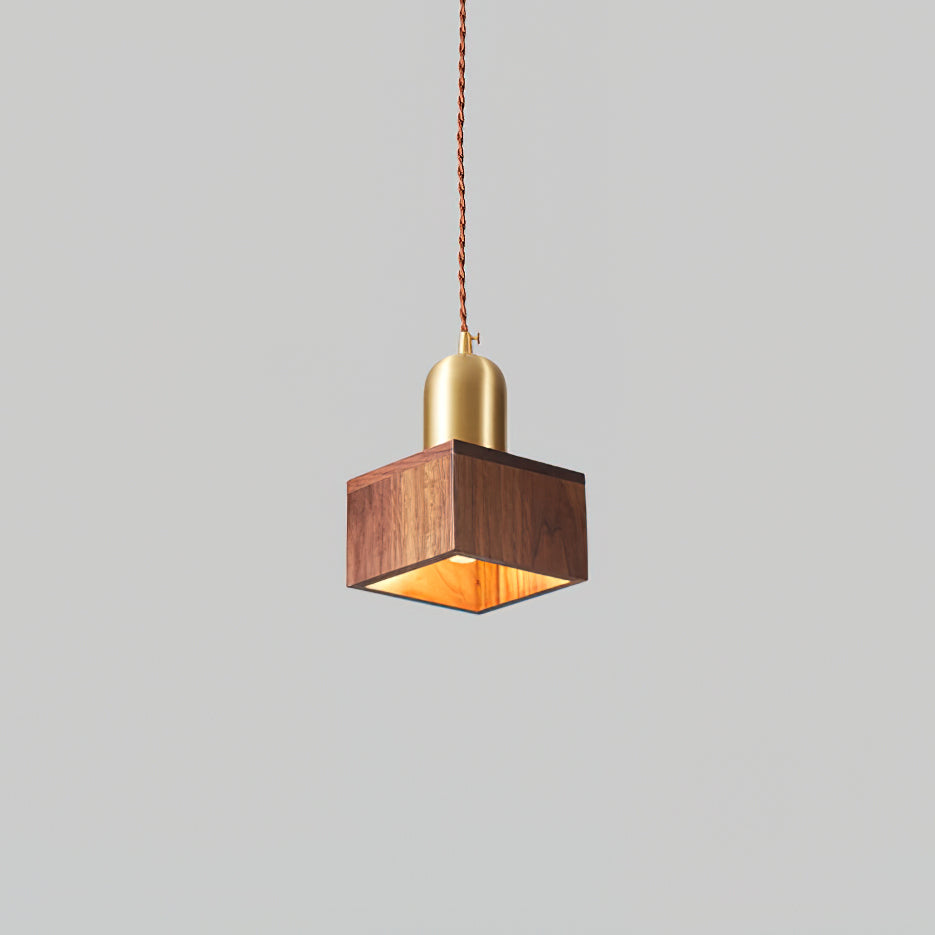 Wood Pendant Lamp Assorted Shapes in Solid Wood and Brass-Neutral Decor