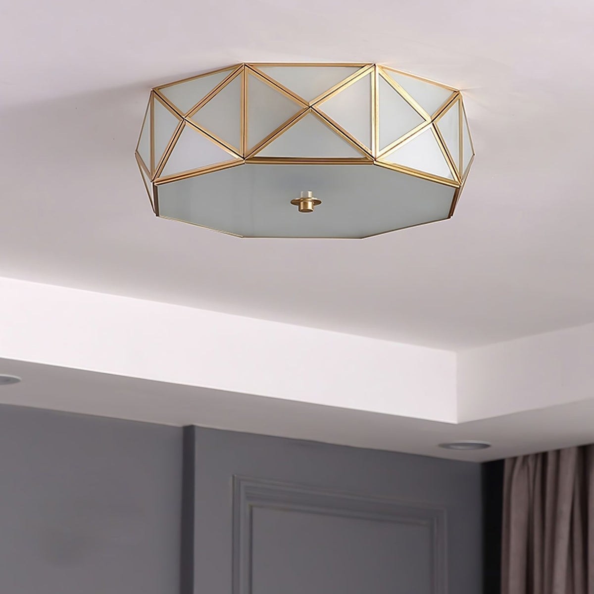 Eldeva Lampe de Plafond Géométrique en Laiton et Verre