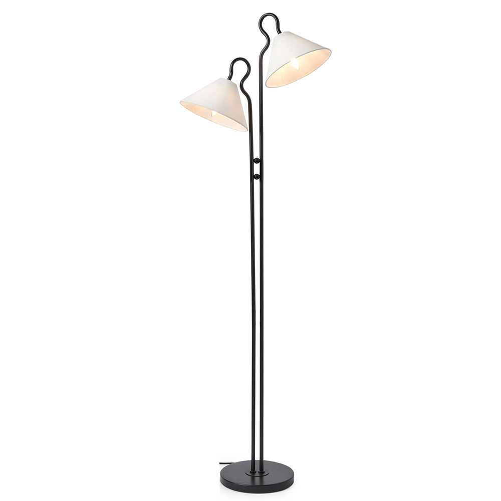 Gerardo Floor Lamp with black and white shades in a modern living room.