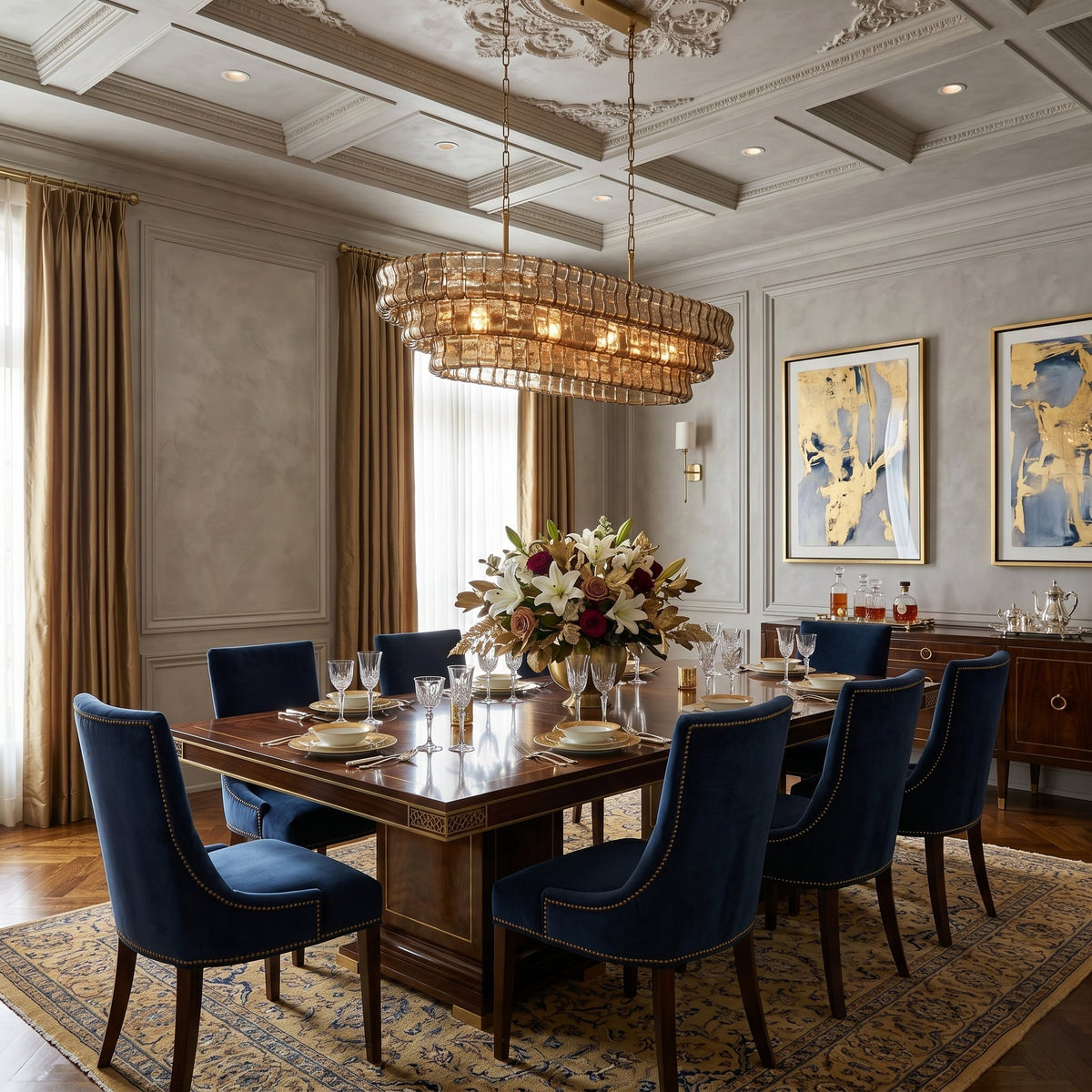 The Albano Chandelier in a smoke grey finish against a dark wall.