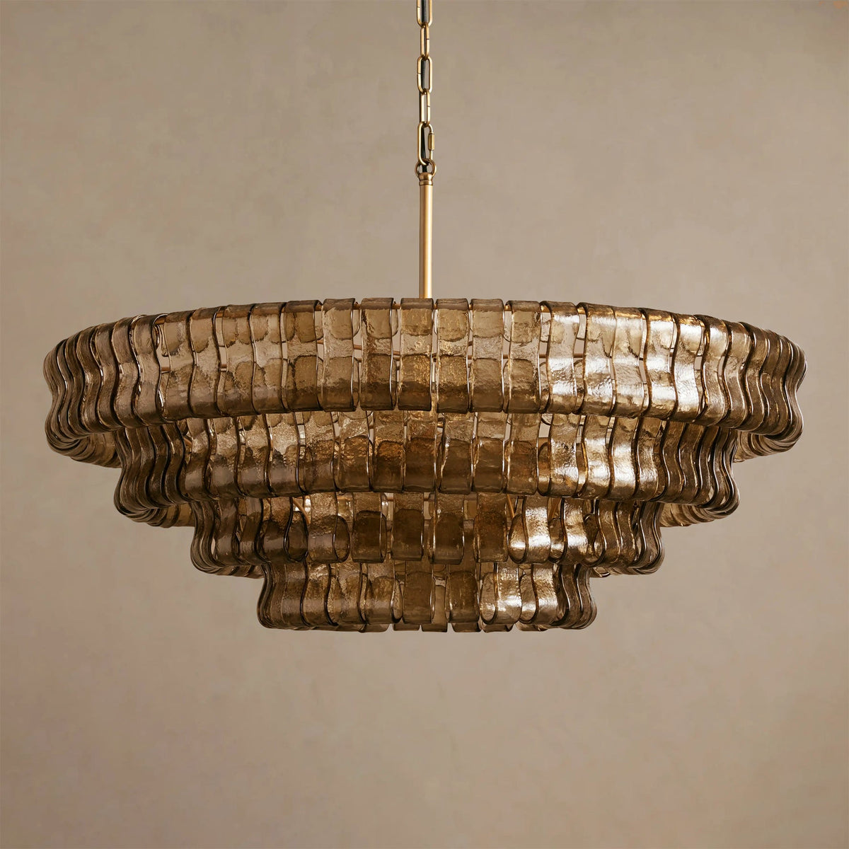 The Ghiaccio Chandelier in a Green finish, adding a pop of color.