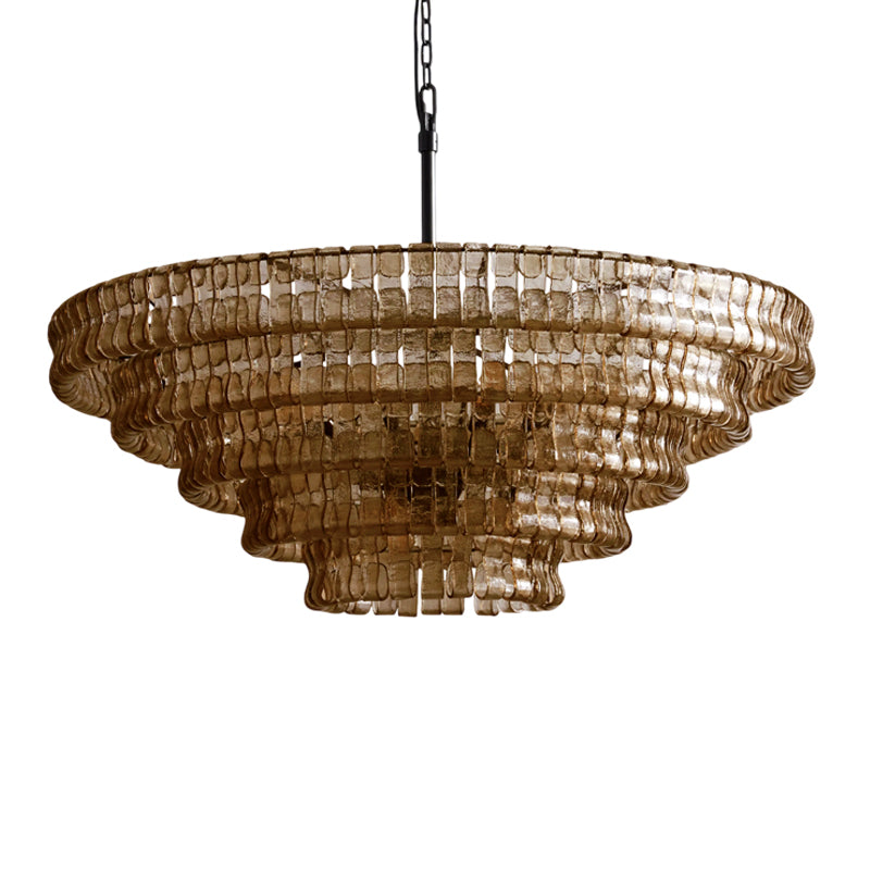 The tiered structure of the Ghiaccio Chandelier, shown in profile.