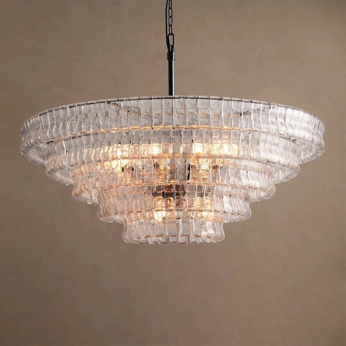 The Ghiaccio Chandelier in Clear glass, turned off to show its sculptural form.