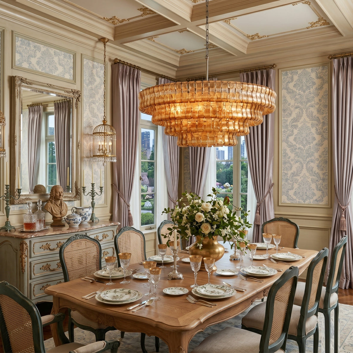 Detailed view of the Gold metal frame of the Ghiaccio Chandelier.