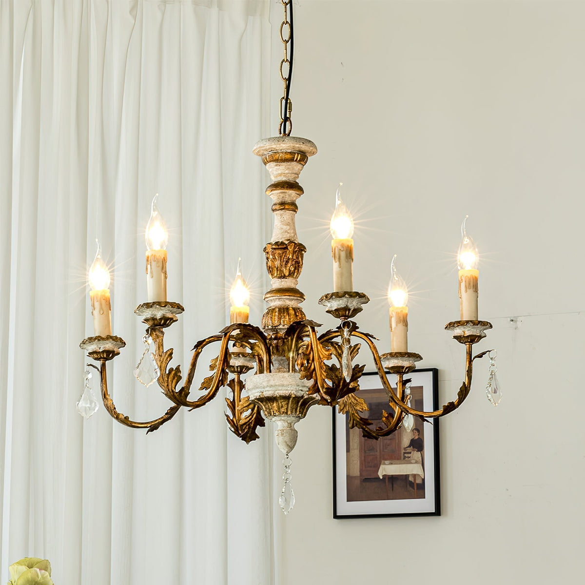 Ivinila Lustre Industriel Vintage En Bois Massif Et Cristal