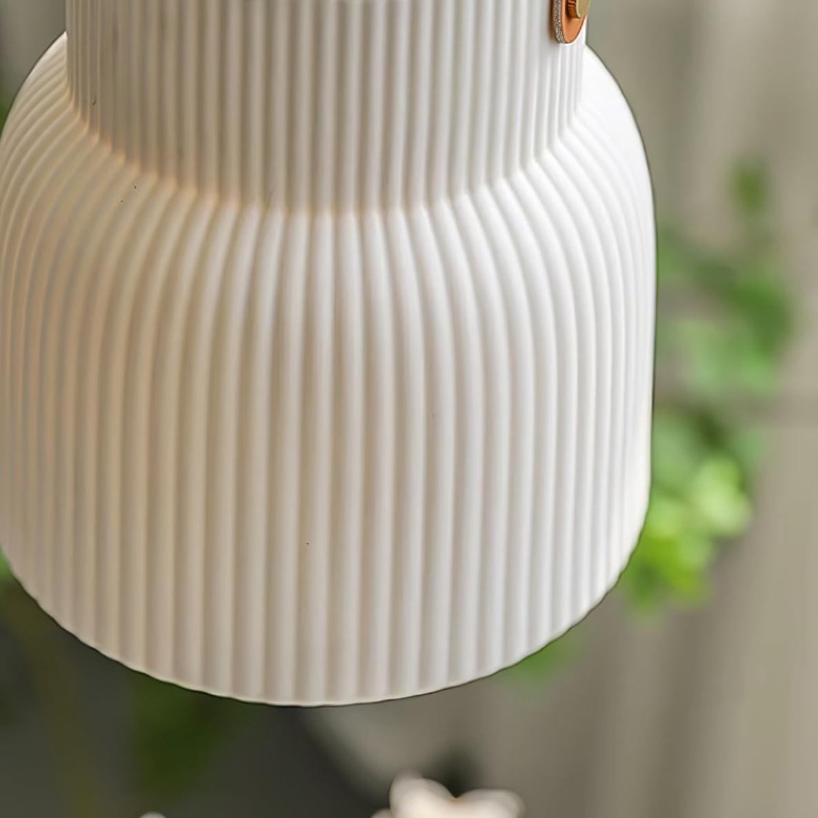 Pendant Lamp Ceramic Ribbed Shade Brass Leather Strap Modern-Neutral Decor