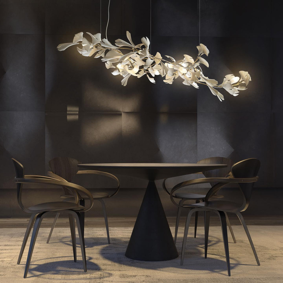 Belilia Lustre en céramique en forme de branche avec feuille de gingko