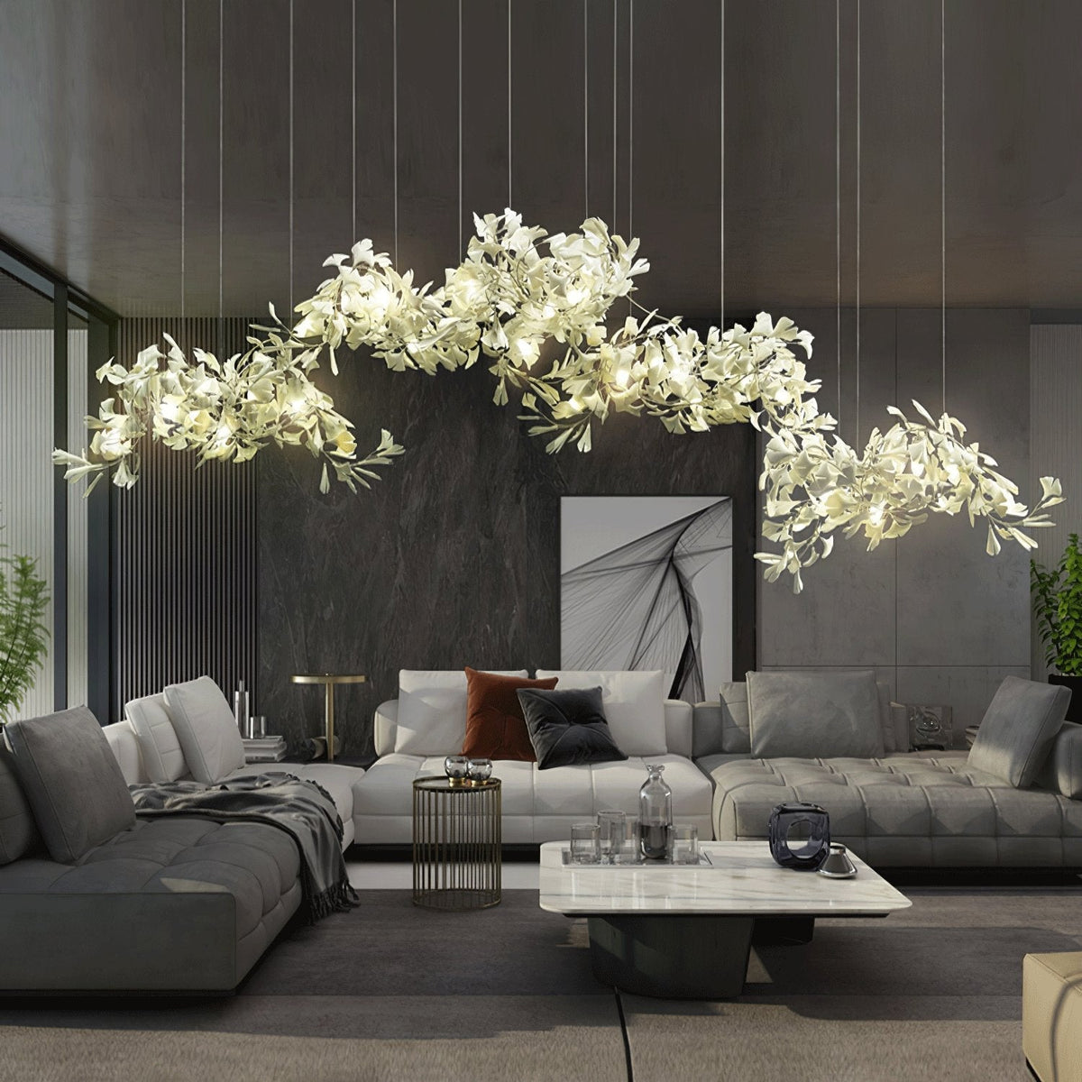 Ririxel Suspension en Céramique Gingko Pétales Or