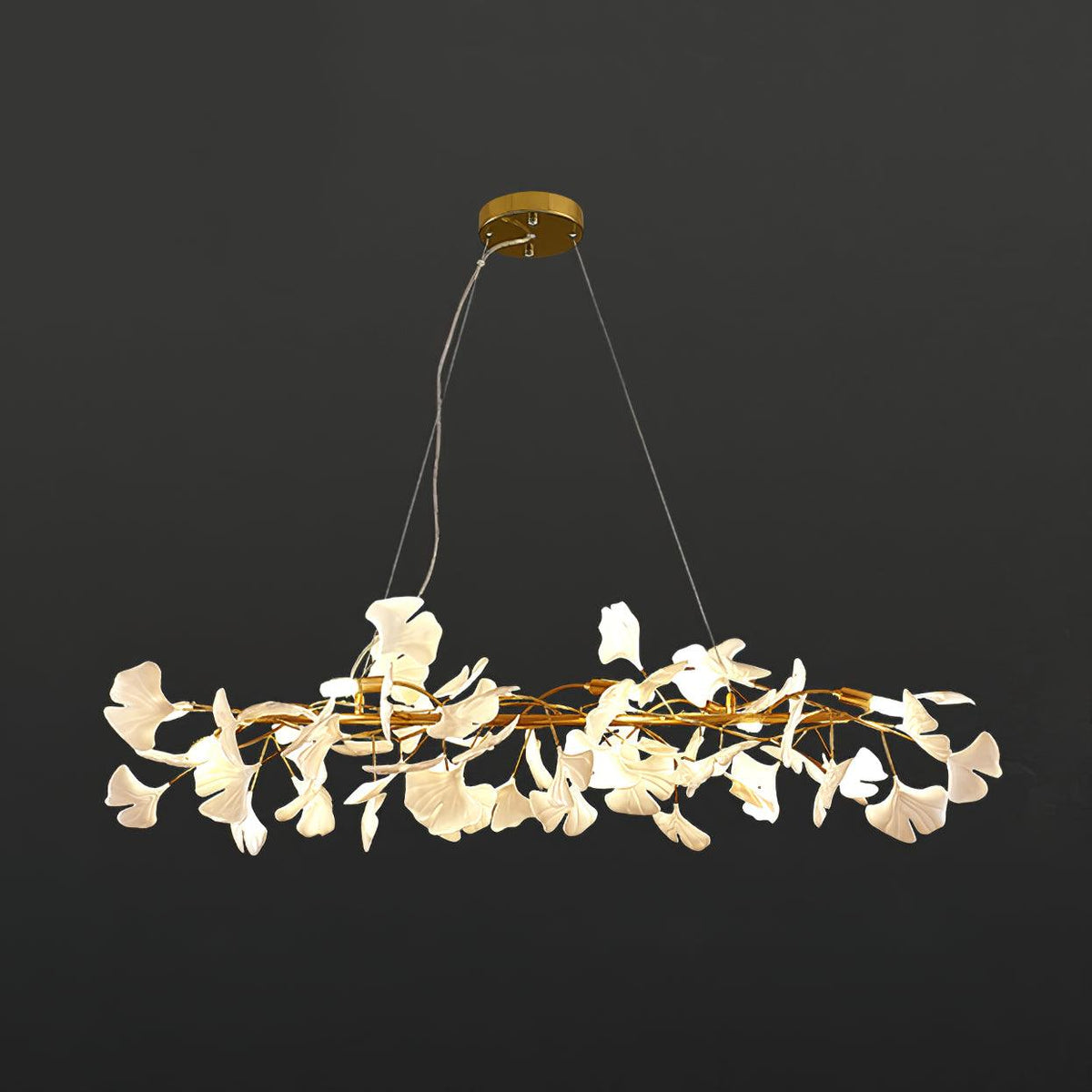 Chandelier Metal Frame Ceramic Gingko White Gold Shade Modern Art-Neutral Decor