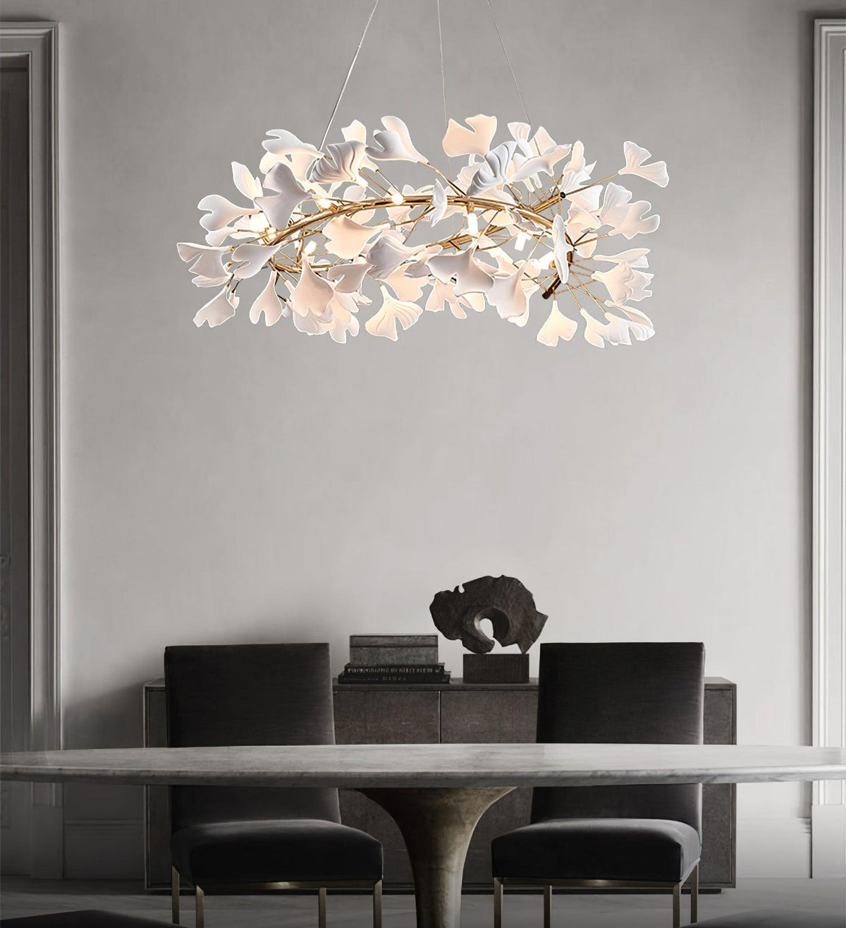 Chandelier White Ceramic Ginkgo Petals U-Neutral Decor