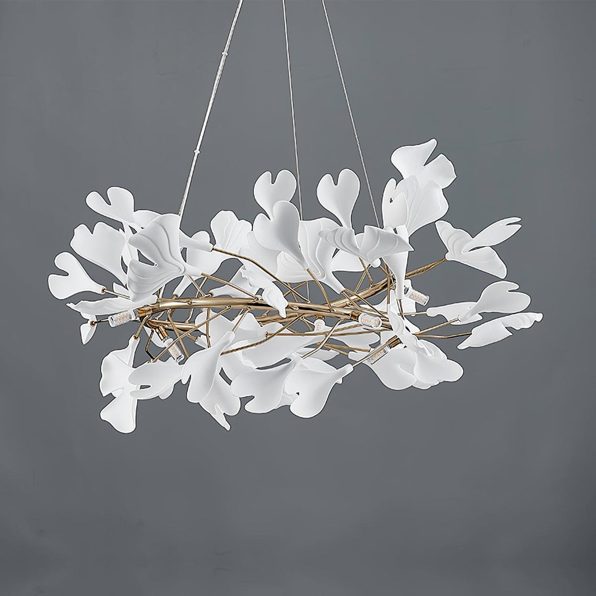 Chandelier White Ceramic Ginkgo Petals U-Neutral Decor