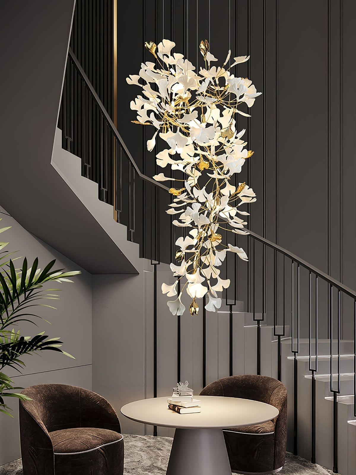 Paveira Lustre Céramique Gingko Luxe Escalier d'Hôtel