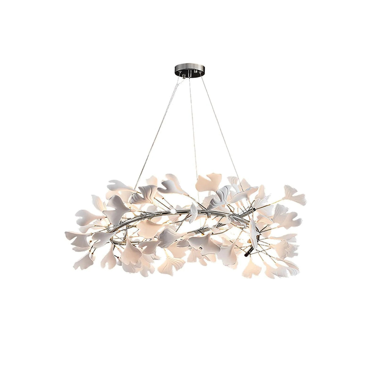 Therius Suspension Lampe Feuilles de Gingko en Porcelaine Dorée