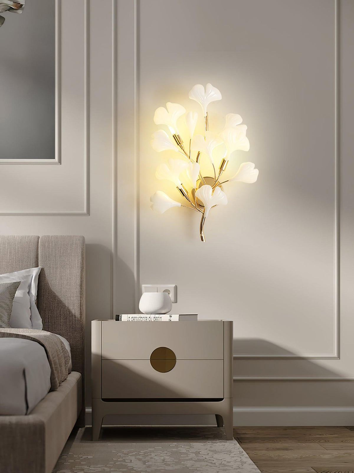 Wall Lamp Gingko Ceramic Petal Shades Gold Art Nouveau-Neutral Decor