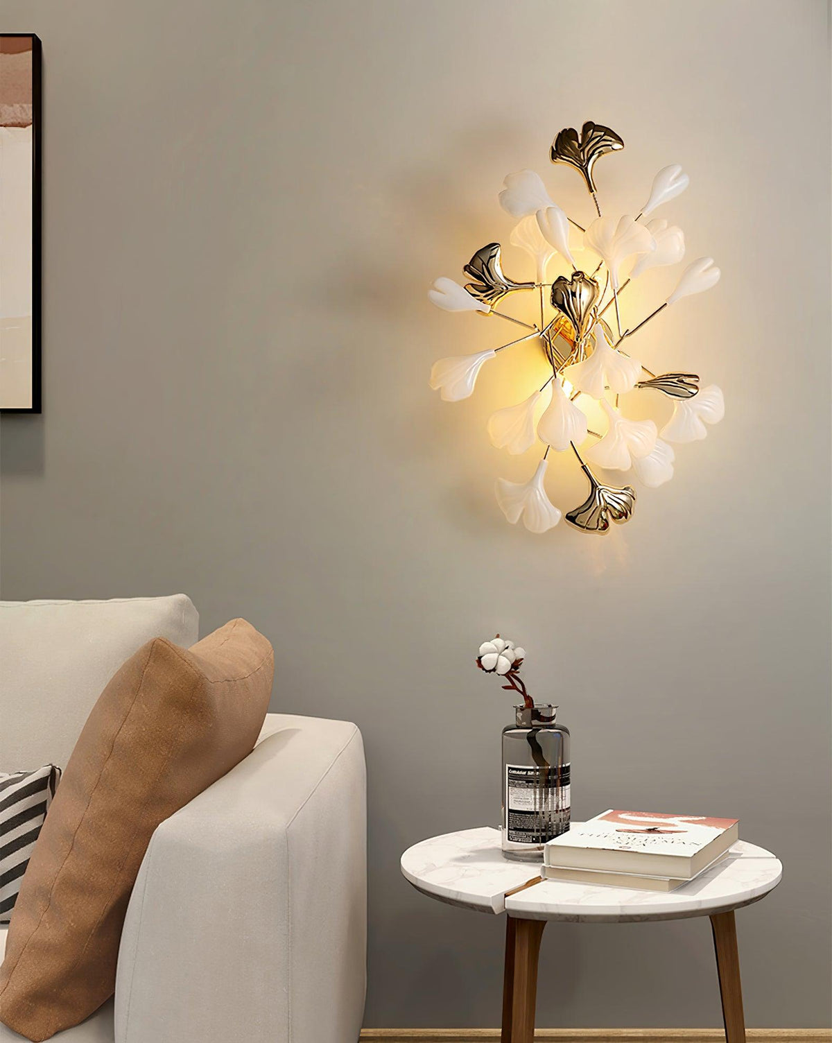 Wall Lamp Gingko Ceramic Petal Shades Gold Art Nouveau-Neutral Decor